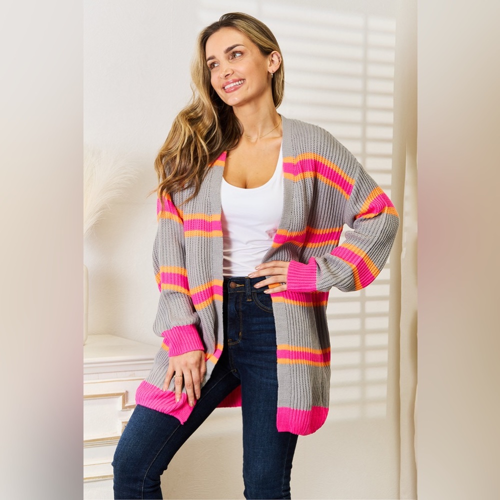 Woven Right Ribbed Long Sleeve Cardigan